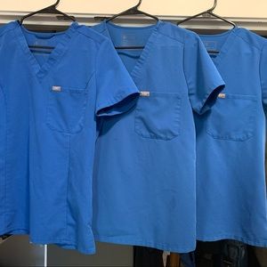 Size small figs scrub top royal blue. All 3! Have stains/wear as pictured.